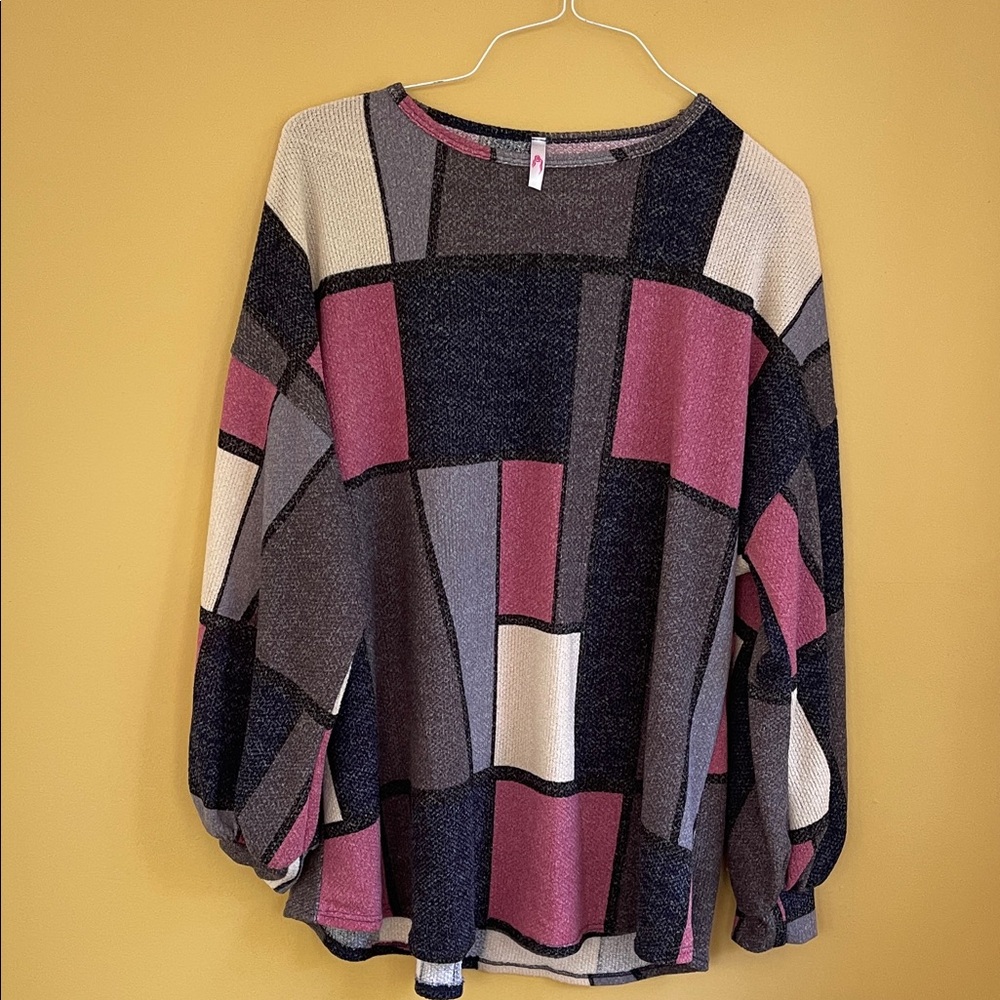 Colorblock Sweater with Pink and Gray Accents